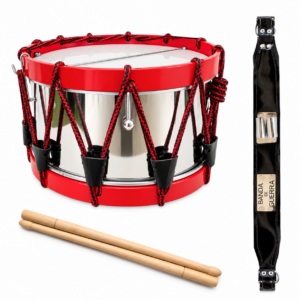 TAMBOR KINDER AROS DE PLASTICO ROJO VASO DE ACERO PORTACAJA DE CHAROL NEGRO